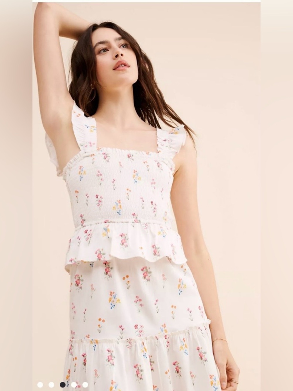Anthropologie Rachel Purcell White Floral Ruffle Midi Dress size small - Picture 3 of 10